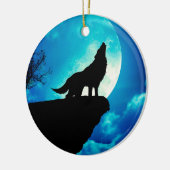 Wolf in silhouette die naar de volle maan kijkt keramisch ornament (Links)