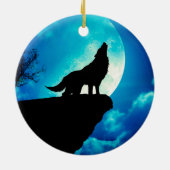 Wolf in silhouette die naar de volle maan kijkt keramisch ornament (Achterkant)