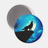 Wolf in silhouette die naar de volle maan kijkt magneet (Voorkant / Achterkant)