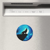 Wolf in silhouette die naar de volle maan kijkt magneet (Insitu (Vaatwasser))