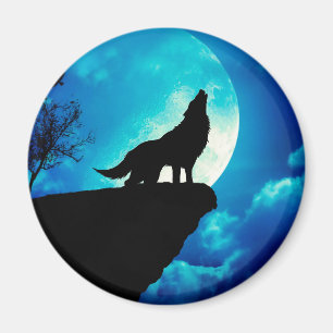 Wolf in silhouette die naar de volle maan kijkt magneet