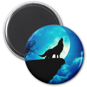 Wolf in silhouette die naar de volle maan kijkt magneet