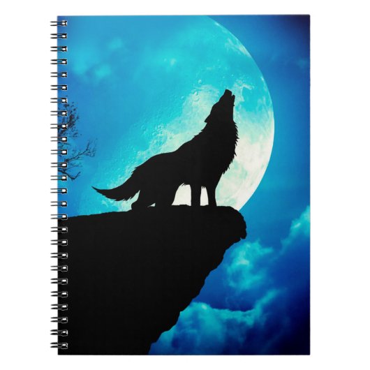 Wolf in silhouette die naar de volle maan kijkt notitieboek (Voorkant)