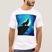 Wolf in silhouette die naar de volle maan kijkt t-shirt (Voorkant)