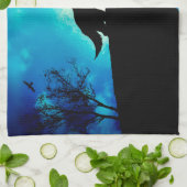 Wolf in silhouette die naar de volle maan kijkt theedoek (Gevouwen)