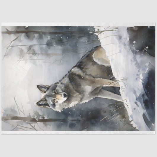 Wolf in Sneeuw 2 Decoupage papier (Voorkant)