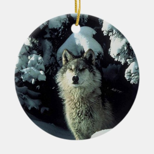 Wolf in sneeuw keramisch ornament (Voorkant)