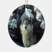 Wolf in sneeuw keramisch ornament (Links)