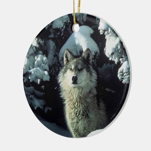 Wolf in sneeuw keramisch ornament (Links)