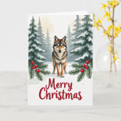 Wolf in Sneeuw Kerstkaart Bos Scene Kaart (Gele Bloem)