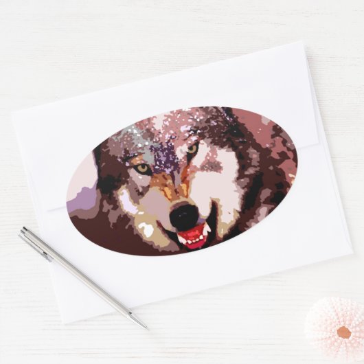 Wolf in Snow Ovale Sticker (Envelop)