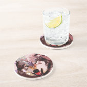 Wolf in Snow Zandsteen Onderzetter (Zijkant)