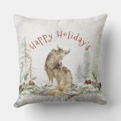 Wolf in snowy kersthout en feestbloemen kussen (Achterkant)