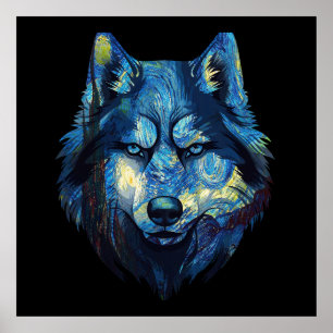 Wolf in sterrennacht abstracte dieren in het wild poster