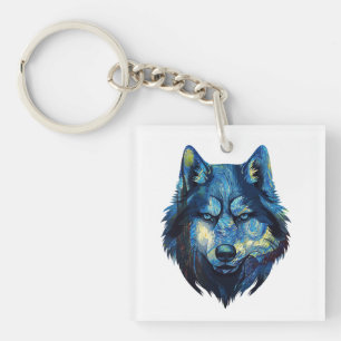 Wolf in sterrennacht abstracte wilde dieren sleutelhanger