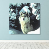 Wolf in stille winterbos Kunstwerk Canvas Afdruk (Insitu (Houten vloer))