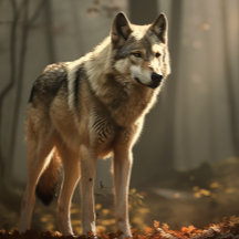 Wolf in Sunlit Forest Clearing Jigzaag Puzzle