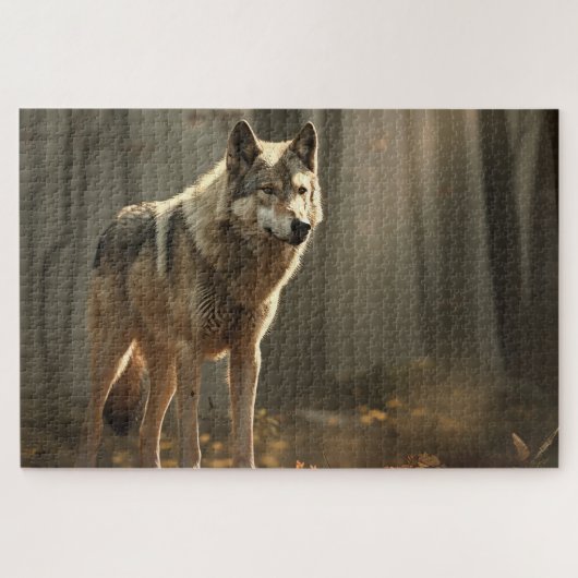 Wolf in Sunlit Forest Clearing Jigzaag Puzzle Legpuzzel (Horizontaal)
