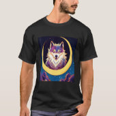 Wolf in the Crescent Moon Design T-shirt (Voorkant)