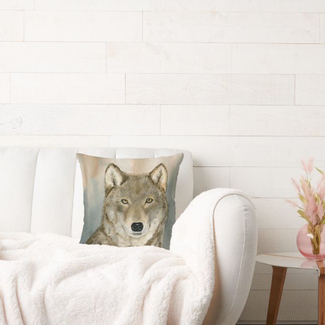 Wolf in the Mist Woatercolor Kussen (Bank)