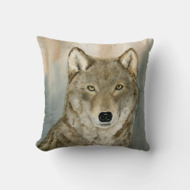 Wolf in the Mist Woatercolor Kussen