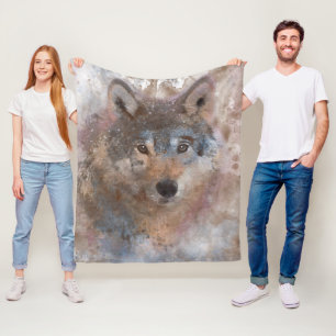 Wolf in waterverf fleece deken