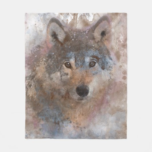 Wolf in waterverf fleece deken (Voorkant)