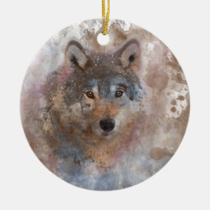 Wolf in waterverf keramisch ornament