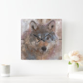 Wolf in waterverf vierkante klok (Huis)