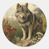 Wolf in weide ronde Sticker (Voorkant)