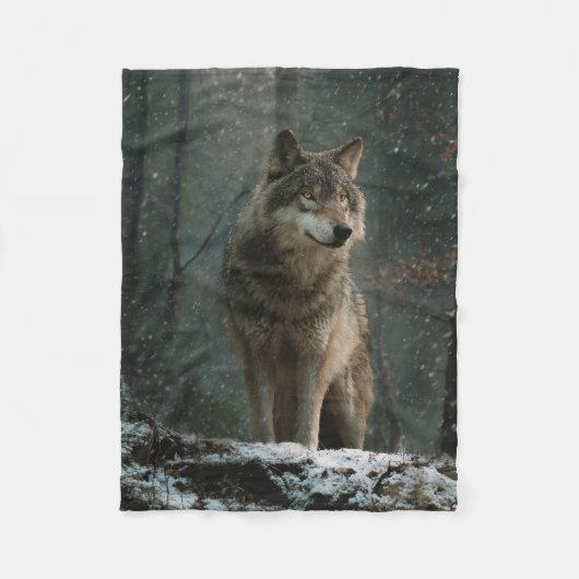 Wolf in Winter Fleece Deken (Voorkant)