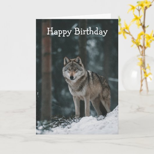 Wolf in Winter Kaart (Gele Bloem)