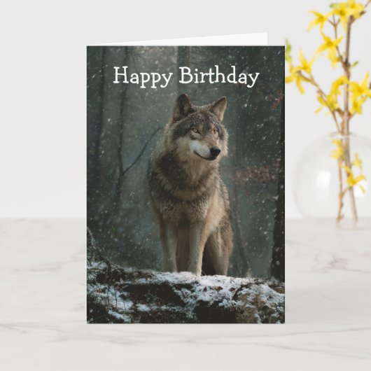 Wolf in Winter Kaart (Gele Bloem)