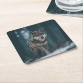 Wolf in Winter Kartonnen Onderzetters (Schuin)