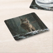 Wolf in Winter Kartonnen Onderzetters (Schuin)