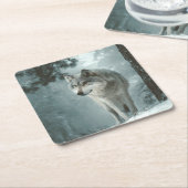 Wolf in Winter Kartonnen Onderzetters (Schuin)