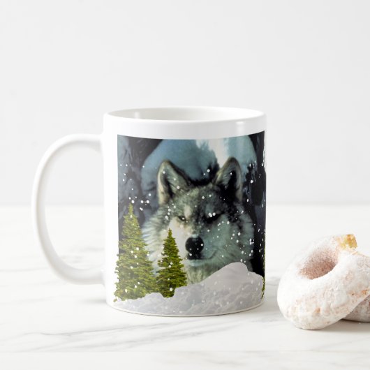 Wolf in Winter Snow Wildlife Lover Coffee Koffiemok (Met donut)