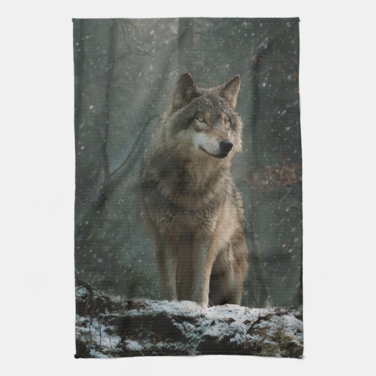 Wolf in Winter Theedoek (Verticaal)