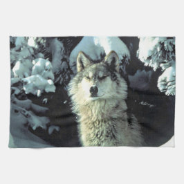 Wolf in Winterbos Kunstwerk Theedoek