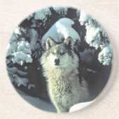 Wolf in winters boslandschap scène zandsteen onderzetter (Voorkant)