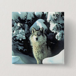 Wolf in winterstilte vierkante button 5,1 cm