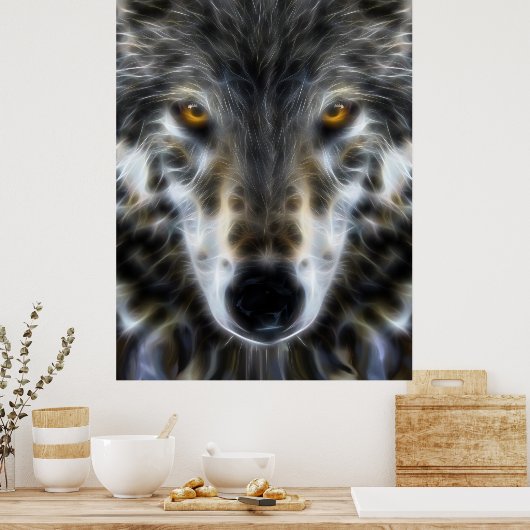 Wolf Inspirational graphic Portrait Poster (Keuken)