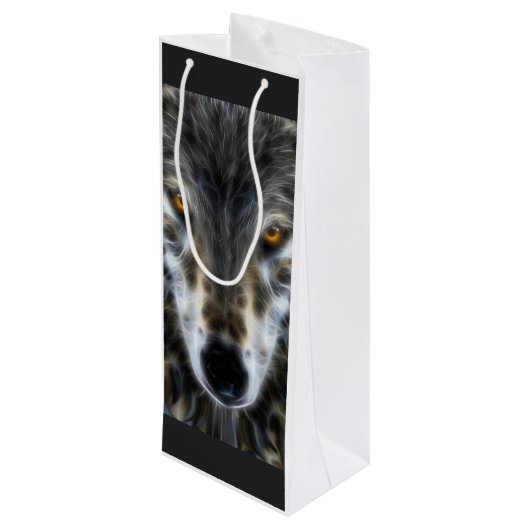 Wolf Inspirerend design Portret Wijn Cadeautas (Achterkant Gekanteld)