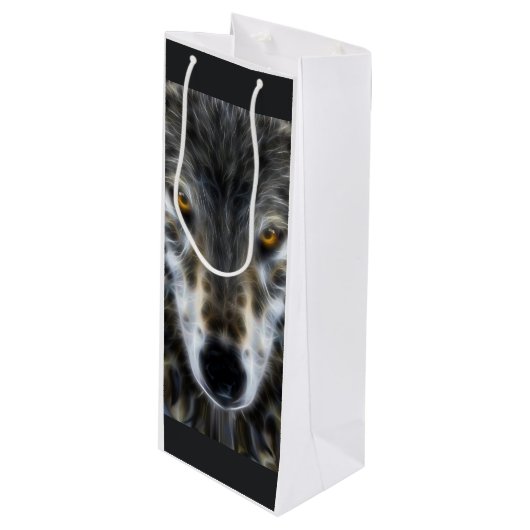 Wolf Inspirerend design Portret Wijn Cadeautas (Voorkant Gekanteld)