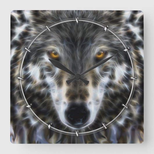 Wolf Inspirerend grafisch portret Vierkante Klok (Voorkant)