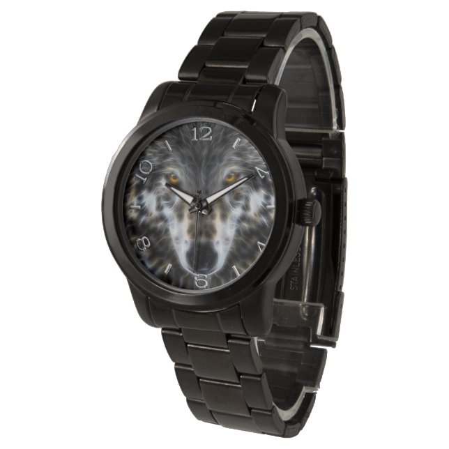 Wolf Inspirerend grafische portretwijzerplaat Horloge (Gekanteld)
