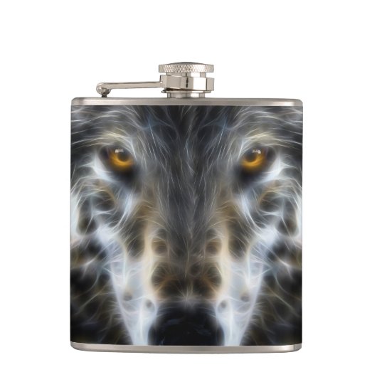 Wolf Inspirerend intense portret Heupfles (Voorkant)