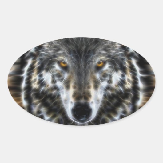 Wolf Inspirerend intense portret Ovale Sticker (Voorkant)