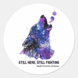 Wolf is hier nog steeds bezig met zelfmoordprevent ronde sticker