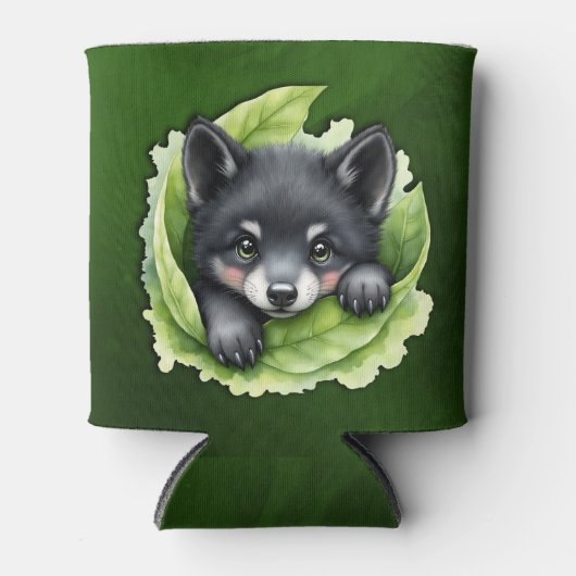 Wolf jong in het groen: blikjeskoeler (Voorkant)